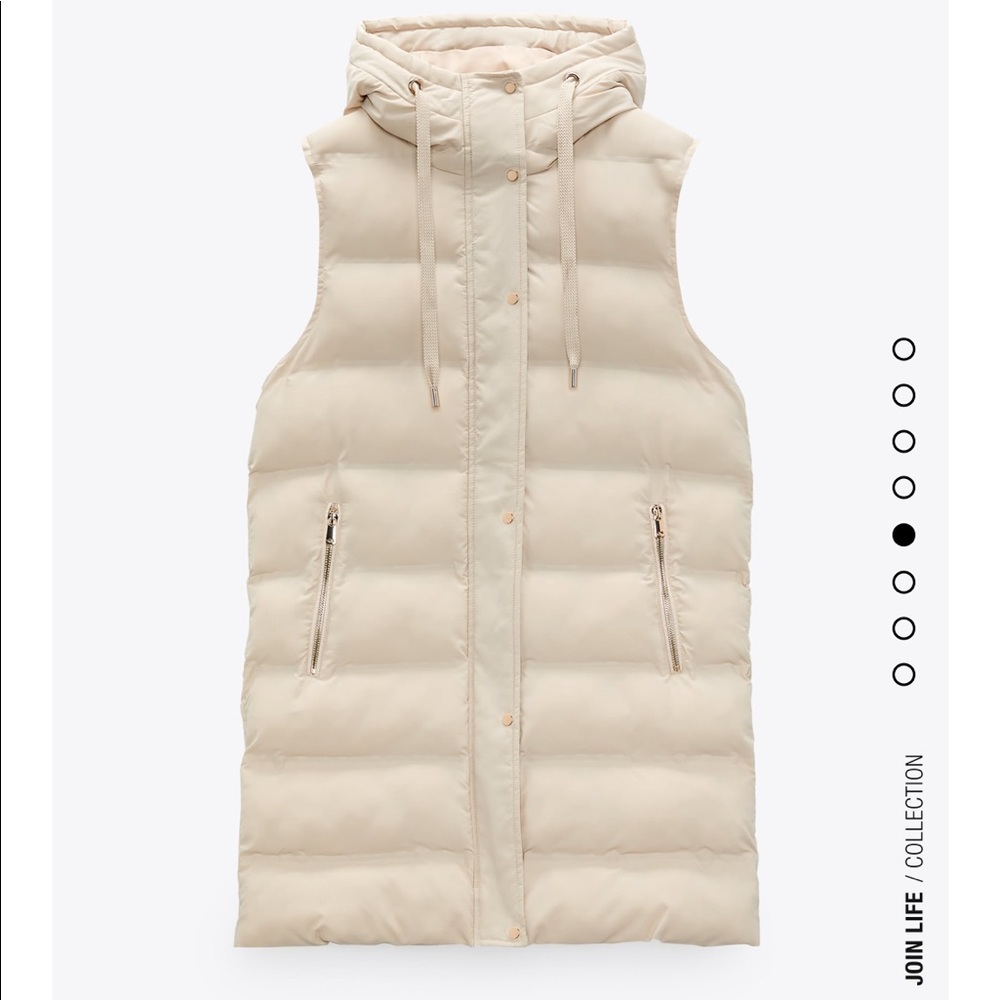 Off white/Beige long sleeveless puff vest